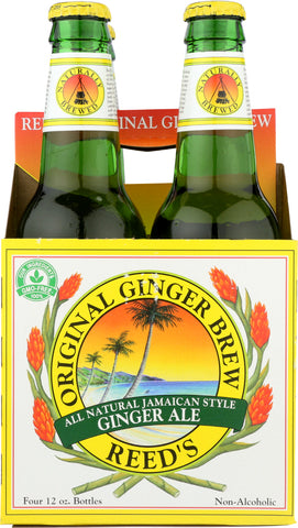 REED'S INC: Original Ginger Brew Jamaican Style Ginger Ale Pack of 4 (12 oz each), 48 oz