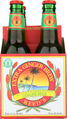 REED'S INC: Extra Ginger Brew Beer Pack of 4 (12 oz each), 48 oz