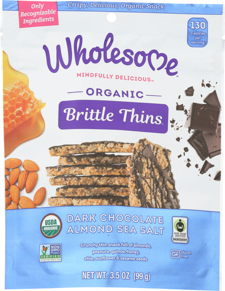 WHOLESOME: Organic Dark Chocolate Almond Sea Salt Brittle Thins, 3.5 oz