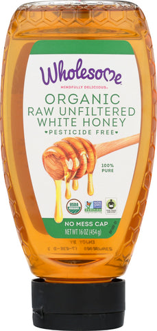 WHOLESOME SWEETENERS: Organic Raw Unfiltered White Honey Squeeze, 16 oz