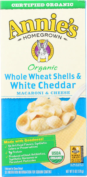 ANNIE'S HOMEGROWN: Organic Whole Wheat Shells and White Cheddar, 6 Oz