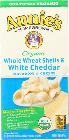 ANNIE'S HOMEGROWN: Organic Whole Wheat Shells and White Cheddar, 6 Oz