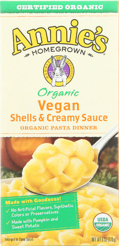 ANNIES HOMEGROWN: Organic Vegan Shells & Creamy Sauce, 6 oz