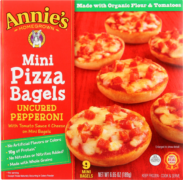 ANNIE'S HOMEGROWN: Mini Pizza Bagels Uncured Pepperoni, 6.65 oz