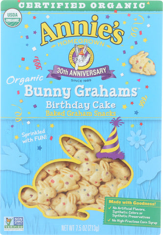 ANNIES HOMEGROWN: Organic Birthday Cake Bunny Grahams Snack, 7.5 oz