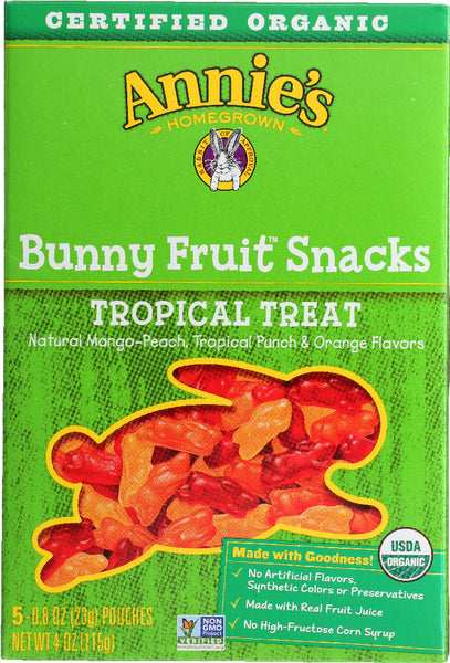 ANNIE'S HOMEGROWN: Organic Bunny Fruit Snacks Tropical Treat, 4 oz