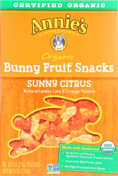 ANNIES HOMEGROWN: Organic Bunny Fruit Snacks Sunny Citrus, 4 oz