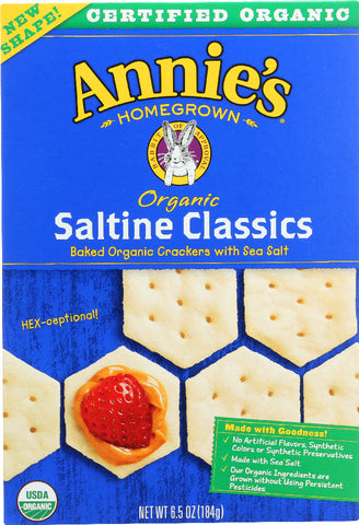 ANNIE'S HOMEGROWN: Organic Saltine Classics Baked Organic Crackers with Sea Salt, 6.5 oz