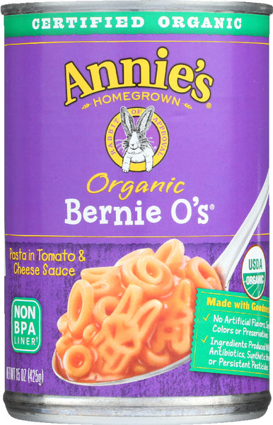 ANNIE'S HOMEGROWN: Organic Bernie O's Pasta in Tomato & Cheese Sauce, 15 Oz