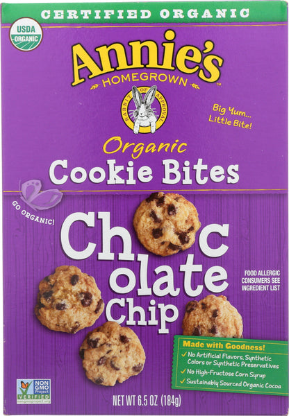 ANNIES HOMEGROWN: Organic Cookie Bites Chocolate Chips, 6.5 oz