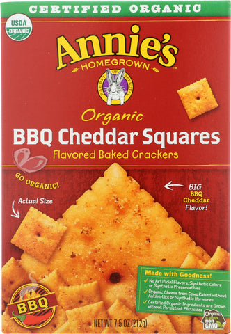 ANNIES HOMEGROWN: Organic BBQ Cheddar Squares Crackers, 7.5 oz