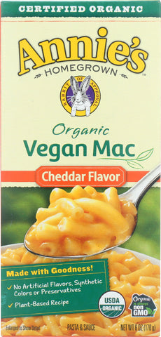 ANNIE'S HOMEGROWN: Organic Vegan Mac Cheddar Flavor, 6 oz