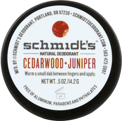 SCHMIDTS: Deodorant Cedarwood Juniper Travel Size, 0.5 oz