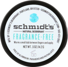 SCHMIDTS: Deodorant Fragrance-Free Travel Size, 0.5 oz