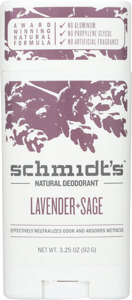 SCHMIDT'S: Natural Deodorant Stick Lavender + Sage, 3.25 oz