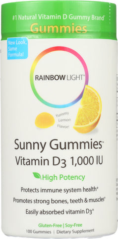 RAINBOW LIGHT: Sunny Gummies Vitamin D3 Yummy Lemon Flavor 1,000 IU, 100 Gummies