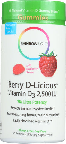 RAINBOW LIGHT: Berry-D-Licious Vitamin D3 Ripe Raspberry 2500 IU, 50 count