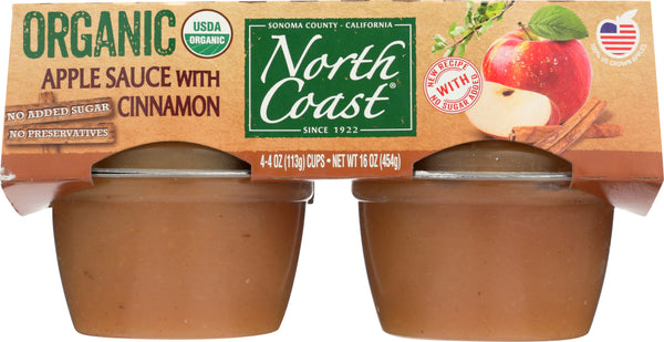 NORTH COAST: Organic Applesauce with Cinnamon 4 pack x 4 oz, 16 oz