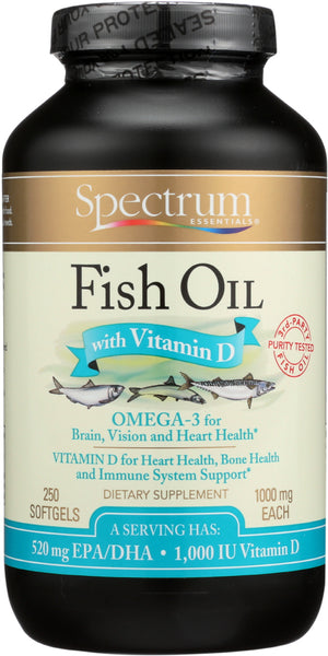 SPECTRUM ESSENTIALS: Fish Oil With Vitamin D, 250 Softgels