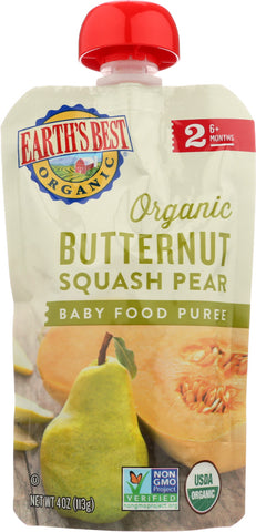 EARTHS BEST: Butternut Squash Pear Baby Food Puree, 4 oz