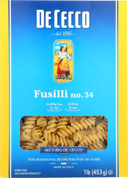DE CECCO: Fusilli Pasta No. 34 Pasta, 16 oz