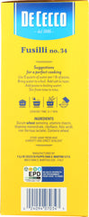 DE CECCO: Fusilli Pasta No. 34 Pasta, 16 oz