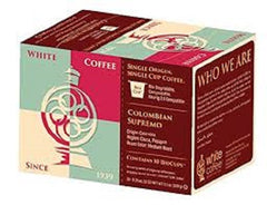 WHITE COFFEE: Single Serve Coffee Colombian Supremo, 10 pc