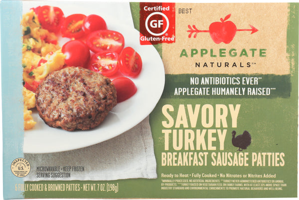 APPLEGATE: Savory Turkey Breakfast Sausage Patties, 7 oz