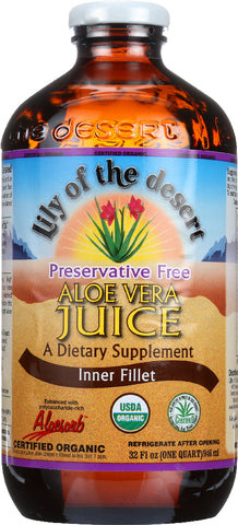 LILY OF THE DESERT: Organic Aloe Vera Juice Inner Fillet Preservative Free, 32 oz