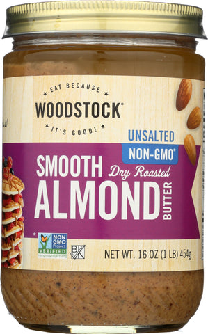 WOODSTOCK: Almond Butter Unsalted Smooth, 16 oz