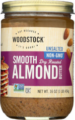 WOODSTOCK: Almond Butter Unsalted Smooth, 16 oz