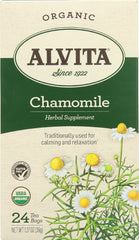 ALVITA: Organic Chamomile Tea Caffeine Free, Gluten Free, Herbal Supplement, 24 Tea Bags