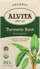 ALVITA: Teas Organic Turmeric Root Caffeine Free 24 Tea Bags, 1.27 oz