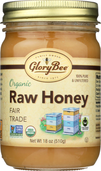 GLORY BEE: Raw Organic Fair Trade Honey, 18oz