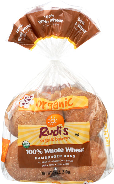 RUDI'S: Organic 100% Whole Wheat Buns, 18 oz