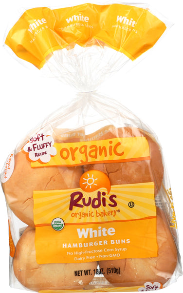 RUDIS: Organic Bakery Organic White Hamburger Buns, 18 oz