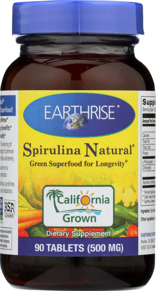 EARTHRISE: Spirulina Natural Green Super Food For Longevity 500 mg, 90 Tablets