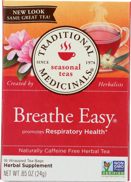 TRADITIONAL MEDICINALS: Breathe Easy Caffeine Free Herbal Tea 16 Tea Bags, 0.85 oz