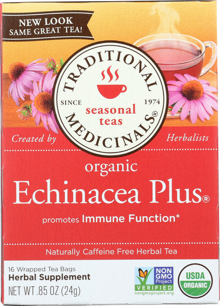 TRADITIONAL MEDICINALS: Organic Echinacea Plus Herbal Tea 16 Tea Bags, 0.85 oz