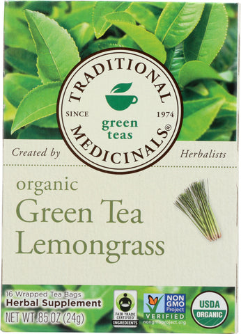 TRADITIONAL MEDICINALS: Organic Green Tea Lemongrass 16 Tea Bags, 0.85 oz