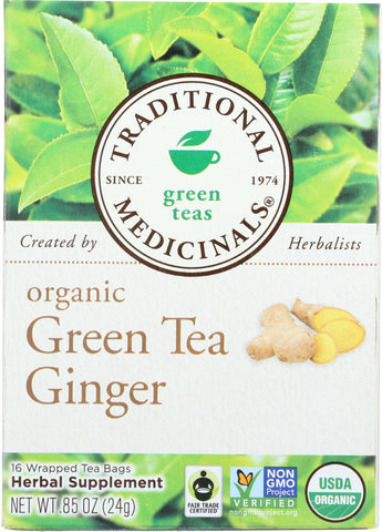 TRADITIONAL MEDICINALS: Organic Green Tea Ginger 16 tea bags, 0.85 oz