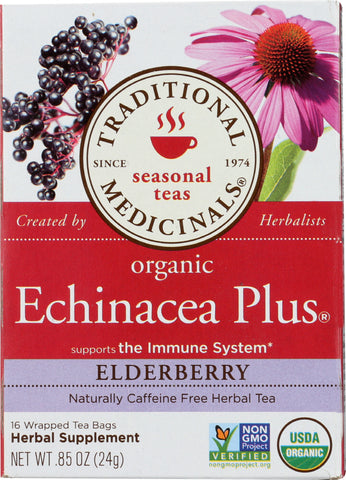 TRADITIONAL MEDICINALS: Organic Echinacea Plus Elderberry Herbal Tea 16 tea bags, 0.85 oz