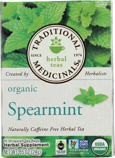 TRADITIONAL MEDICINALS: Organic Spearmint Caffeine Free Herbal Tea 16 Tea Bags, 0.85 oz