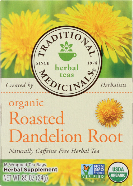 TRADITIONAL MEDICINALS: Organic Roasted Dandelion Root Herbal Tea 16 Tea Bags, 0.85 oz