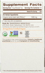 TRADITIONAL MEDICINALS: Organic Lemon Balm Caffeine Free Herbal Tea 16 Tea Bags, 0.85 oz