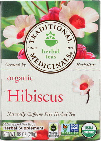 TRADICIONAL MEDICINALS: Organic Hibiscus Caffeine Free Herbal Tea 16 Tea Bags, 0.99 oz