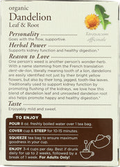 TRADITIONAL MEDICINALS: Organic Dandelion Leaf & Root Caffeine Free Herbal Tea 16 Tea Bags, 0.99 oz