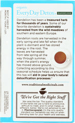 TRADITIONAL MEDICINALS: Organic Everyday Detox Dandelion Herbal Tea 16 Tea Bags, 0.85 oz