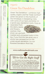 TRADITIONAL MEDICINALS: Organic Green Tea Dandelion 16 Tea Bags, 1.13 oz