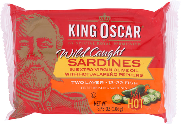 KING OSCAR: Brisling Sardines With Hot Jalapeño Peppers, 3.75 oz